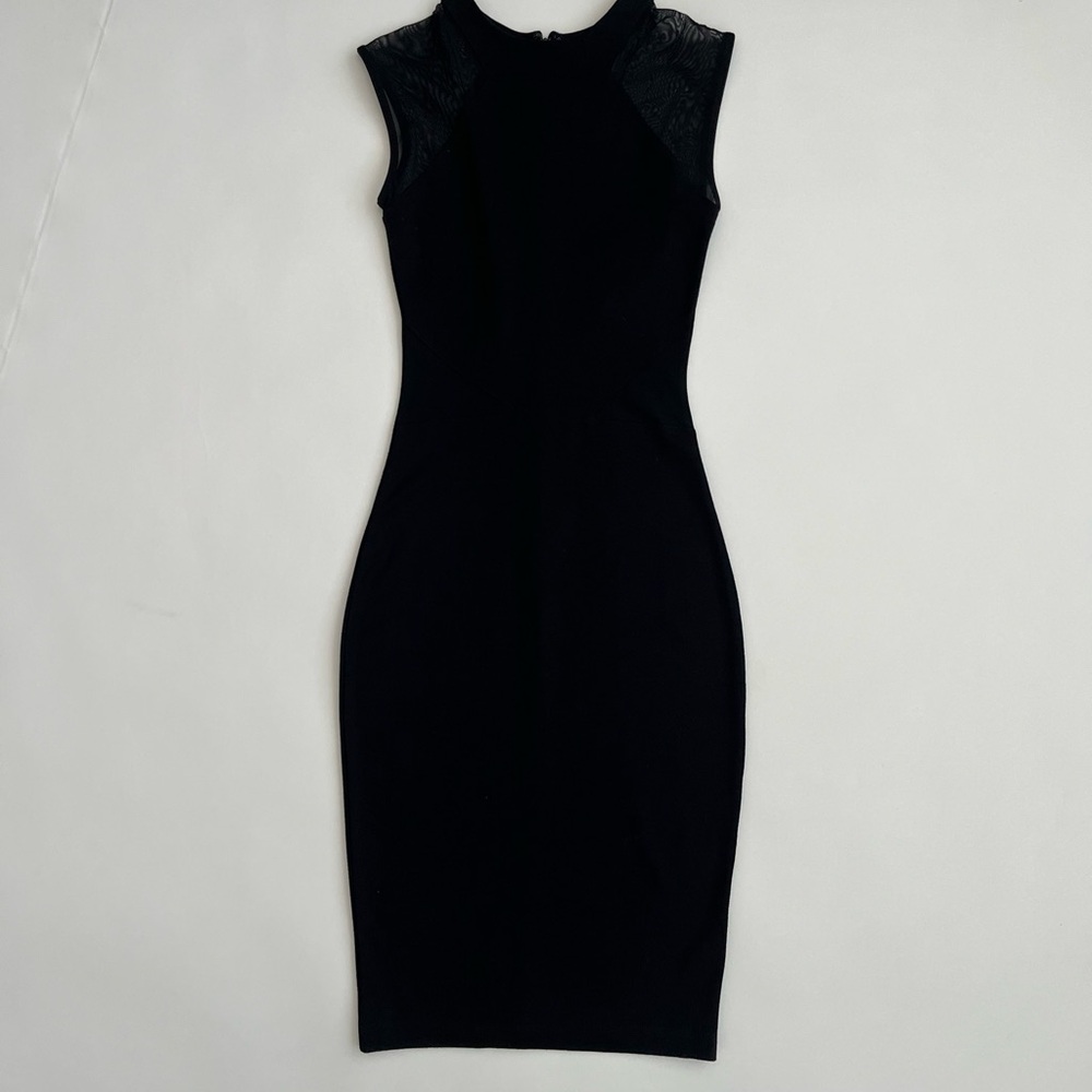 NWT French Connection women’s black midi dress with mesh cut-outs